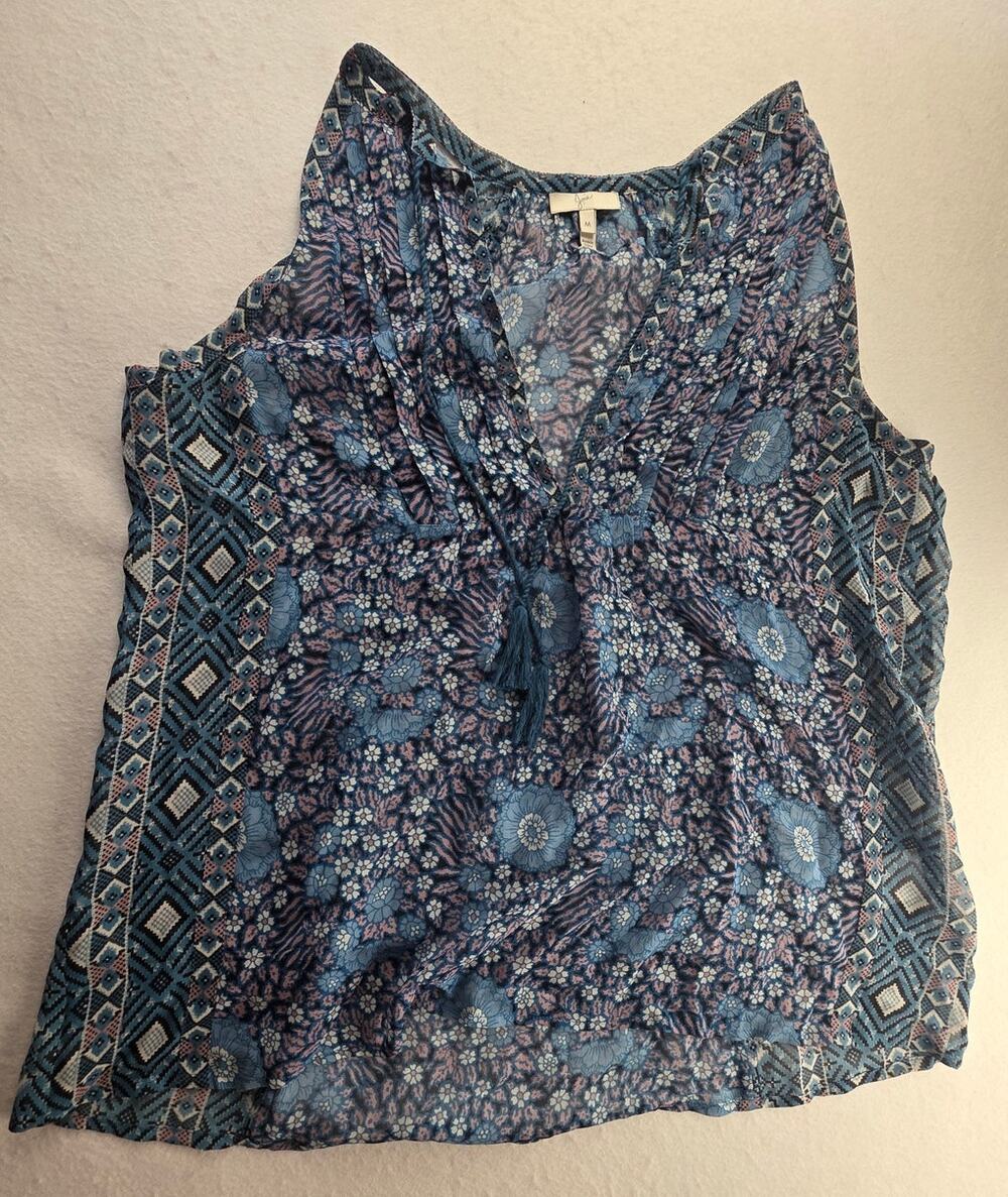 Joie Silk Blue Floral Sleeveless Blouse Size Medium